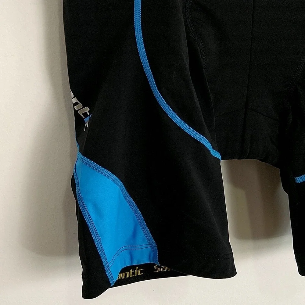 Santic Mens sz M Shorts Black Blue ColorBlock Elastic Waist Athletic Biker Short